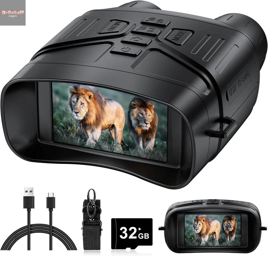 Night Vision Goggles - 4K Night Vision Binoculars with 5000Mah Rechargeable Battery, 32GB TF Card Can save Photo and Video, 3'' HD Screen for Camping & Security, Black.