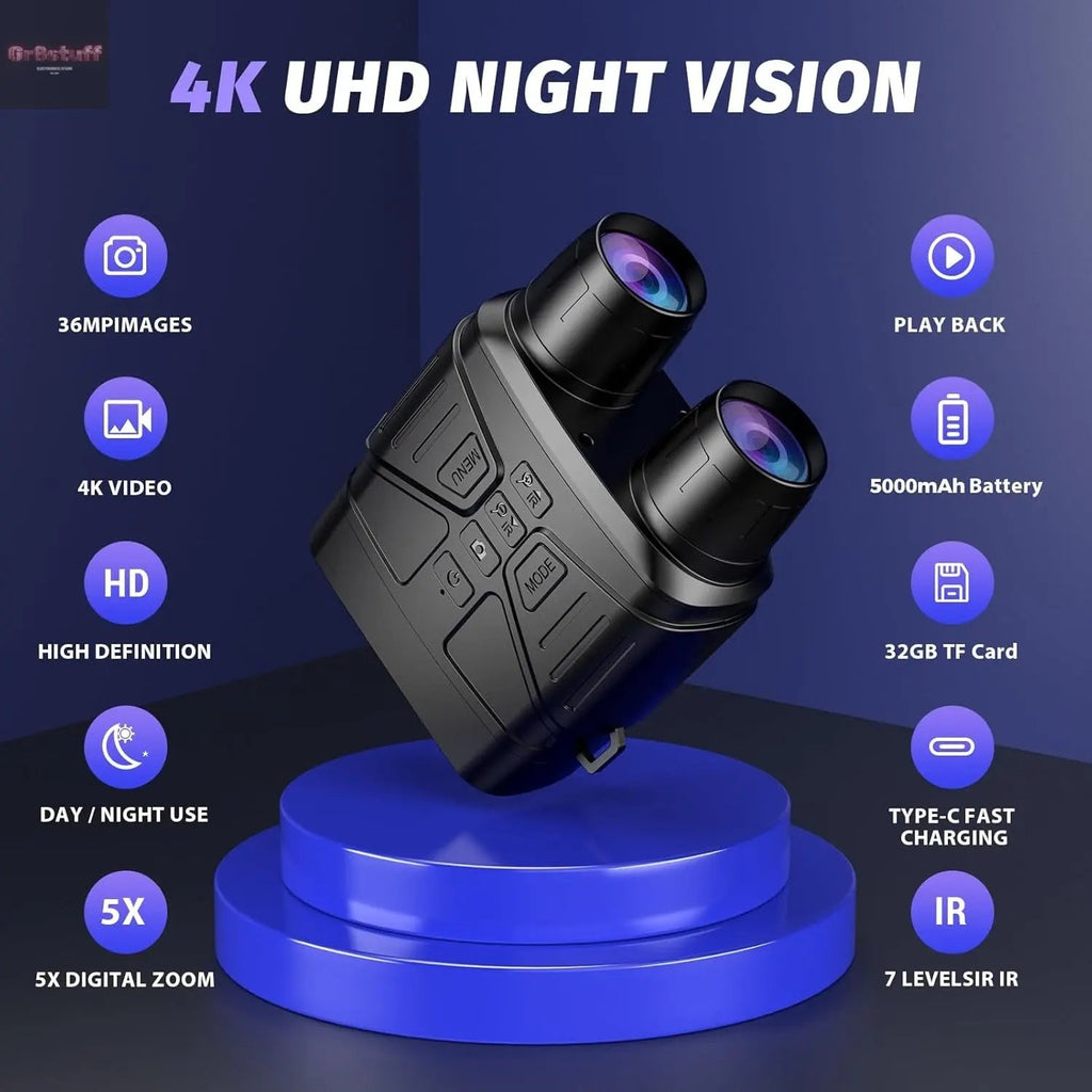 Night Vision Goggles - 4K Night Vision Binoculars with 5000Mah Rechargeable Battery, 32GB TF Card Can save Photo and Video, 3'' HD Screen for Camping & Security, Black.