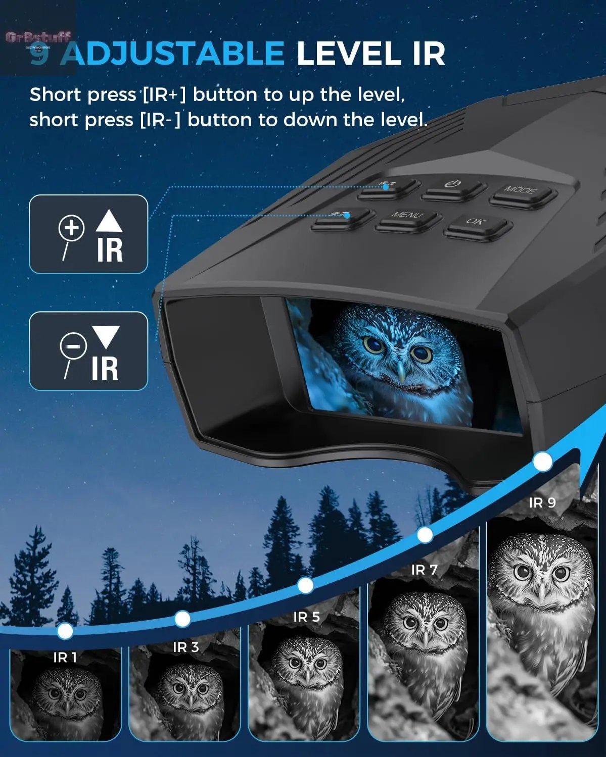 Night Vision Goggles - Night Vision Binoculars for Adults, 5000Mah Rechargeable Infrared Binoculars with 3'' Large Screen, 10X Digital Zoom External Flashlight for Camping.