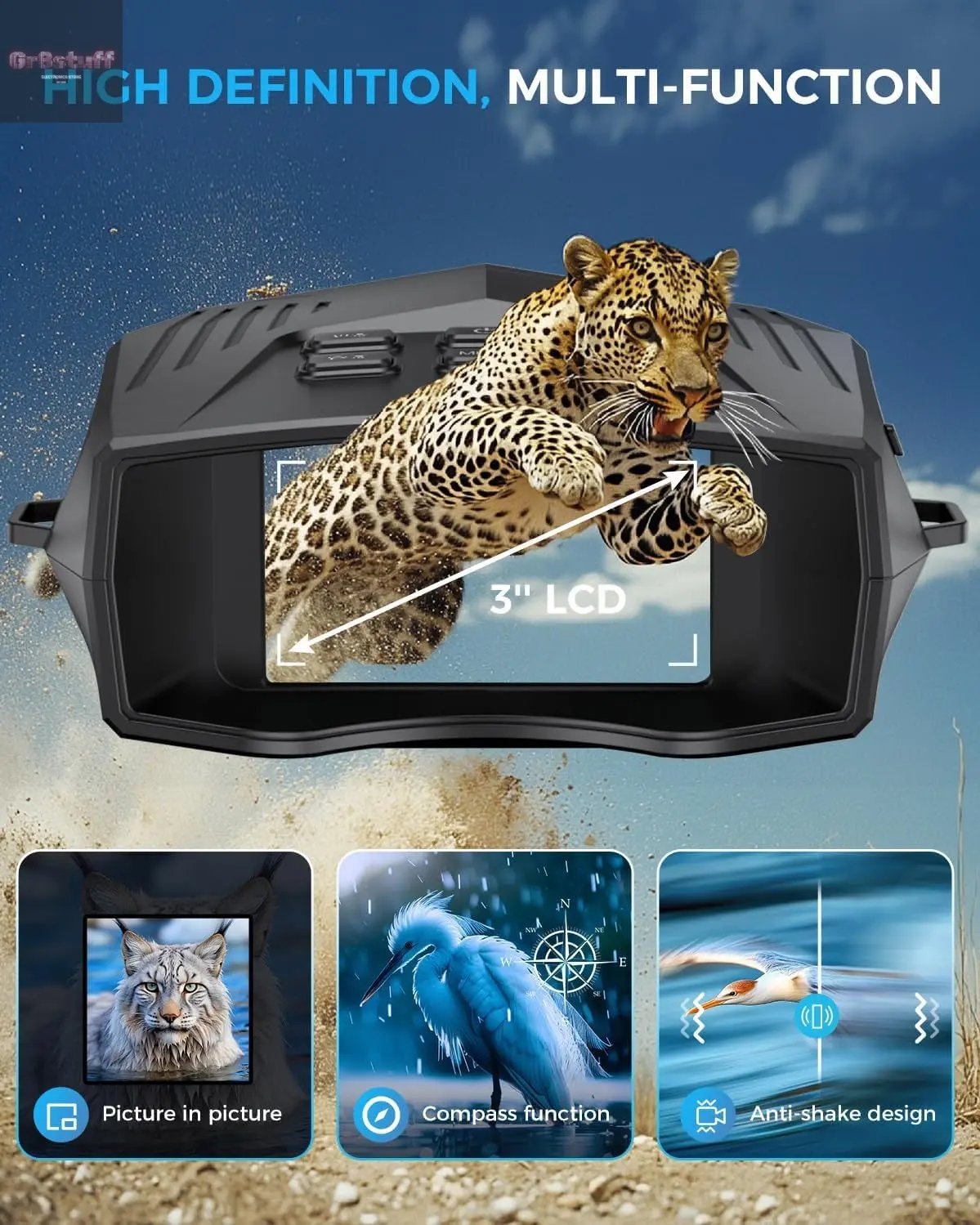 Night Vision Goggles - Night Vision Binoculars for Adults, 5000Mah Rechargeable Infrared Binoculars with 3'' Large Screen, 10X Digital Zoom External Flashlight for Camping.