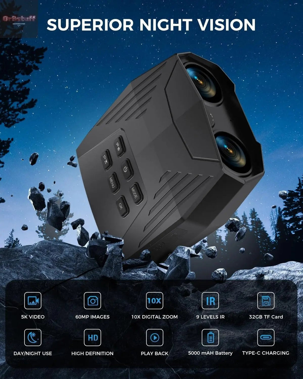 Night Vision Goggles - Night Vision Binoculars for Adults, 5000Mah Rechargeable Infrared Binoculars with 3'' Large Screen, 10X Digital Zoom External Flashlight for Camping.