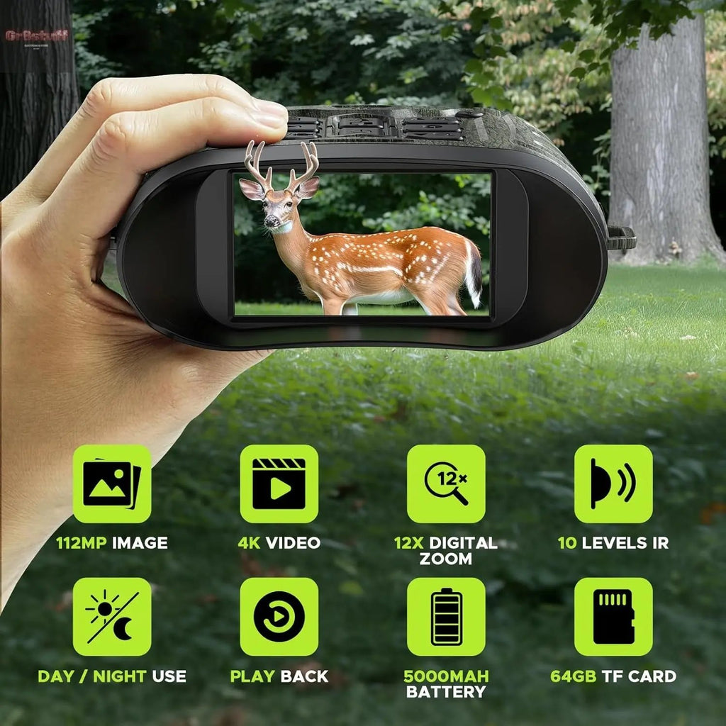 Night Vision Goggles for Adults, 112 MP 4K Night Vision Binoculars 12X Zoom & 5000Mah Battery, 64GB Card Included, Infrared Vision, 1300Ft Range, Perfect for Hunting, Camping & Security.