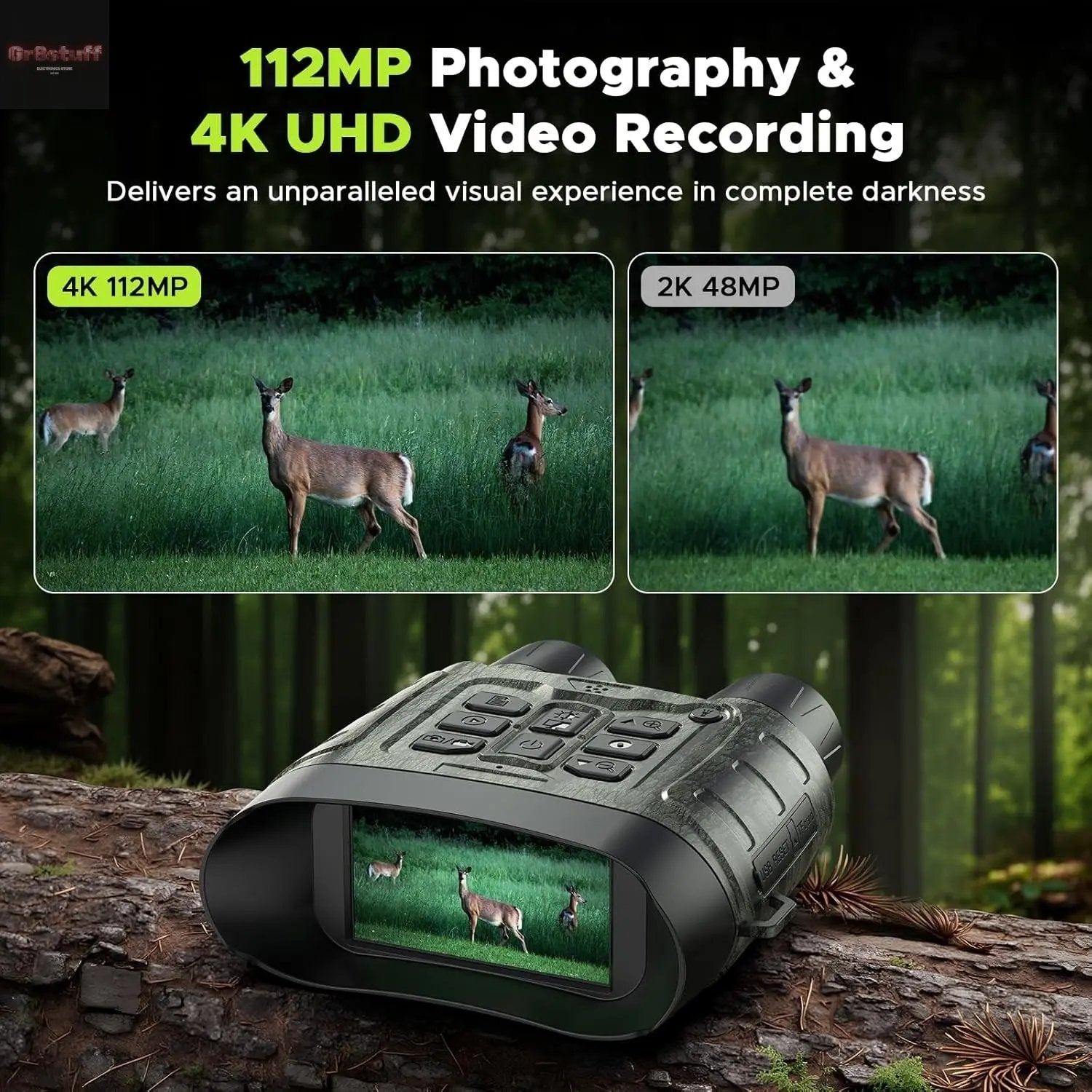 Night Vision Goggles for Adults, 112 MP 4K Night Vision Binoculars 12X Zoom & 5000Mah Battery, 64GB Card Included, Infrared Vision, 1300Ft Range, Perfect for Hunting, Camping & Security.