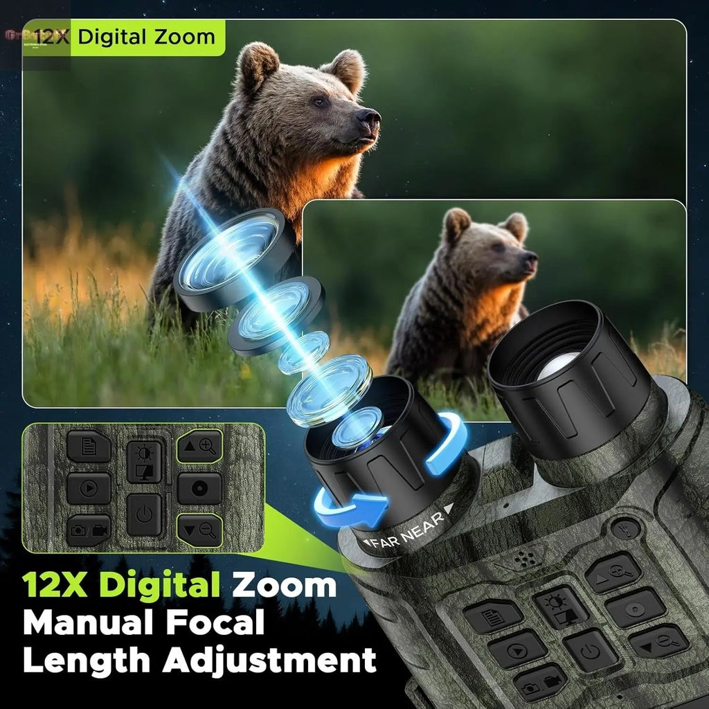 Night Vision Goggles for Adults, 112 MP 4K Night Vision Binoculars 12X Zoom & 5000Mah Battery, 64GB Card Included, Infrared Vision, 1300Ft Range, Perfect for Hunting, Camping & Security.