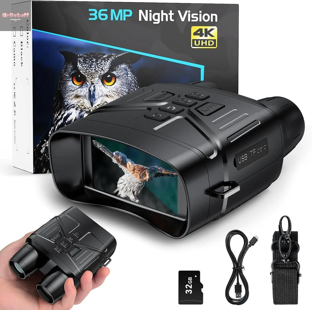Night Vision Goggles for Adults, 4K Infrared Night Vision Binoculars with Rechargeable Battery and Anti-Shake Motion Detection for Camping.