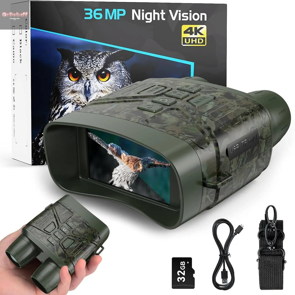 Night Vision Goggles for Adults, 4K Infrared Night Vision Binoculars with Rechargeable Battery and Anti-Shake Motion Detection for Camping.