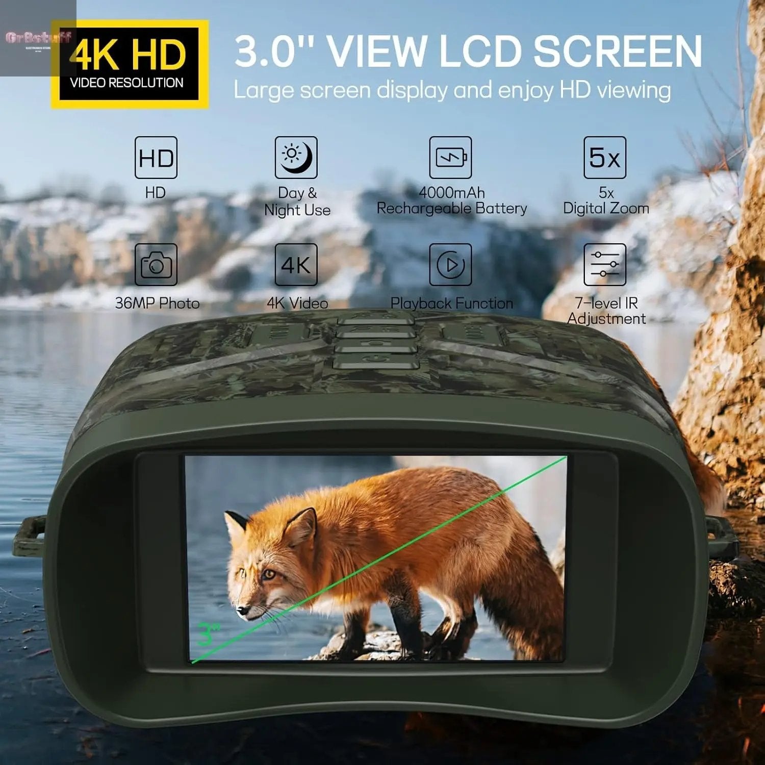 Night Vision Goggles for Adults, 4K Infrared Night Vision Binoculars with Rechargeable Battery and Anti-Shake Motion Detection for Camping.