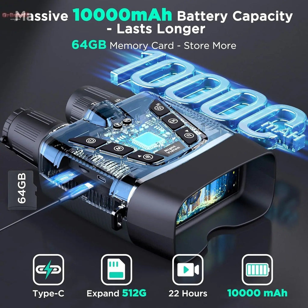Night Vision Goggles, 58MP Full-Color 4K Night Vision Binoculars with 10000Mah Fast Charging Battery, 64GB Card, 3.99" Screen and 1968FT Viewing Range for Camping Hunting & Security(Black).