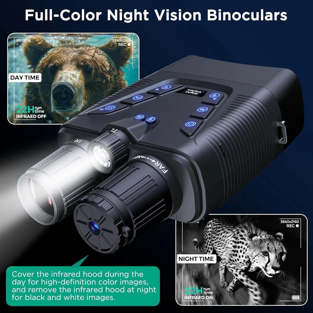 Night Vision Goggles, 58MP Full-Color 4K Night Vision Binoculars with 10000Mah Fast Charging Battery, 64GB Card, 3.99" Screen and 1968FT Viewing Range for Camping Hunting & Security(Black).