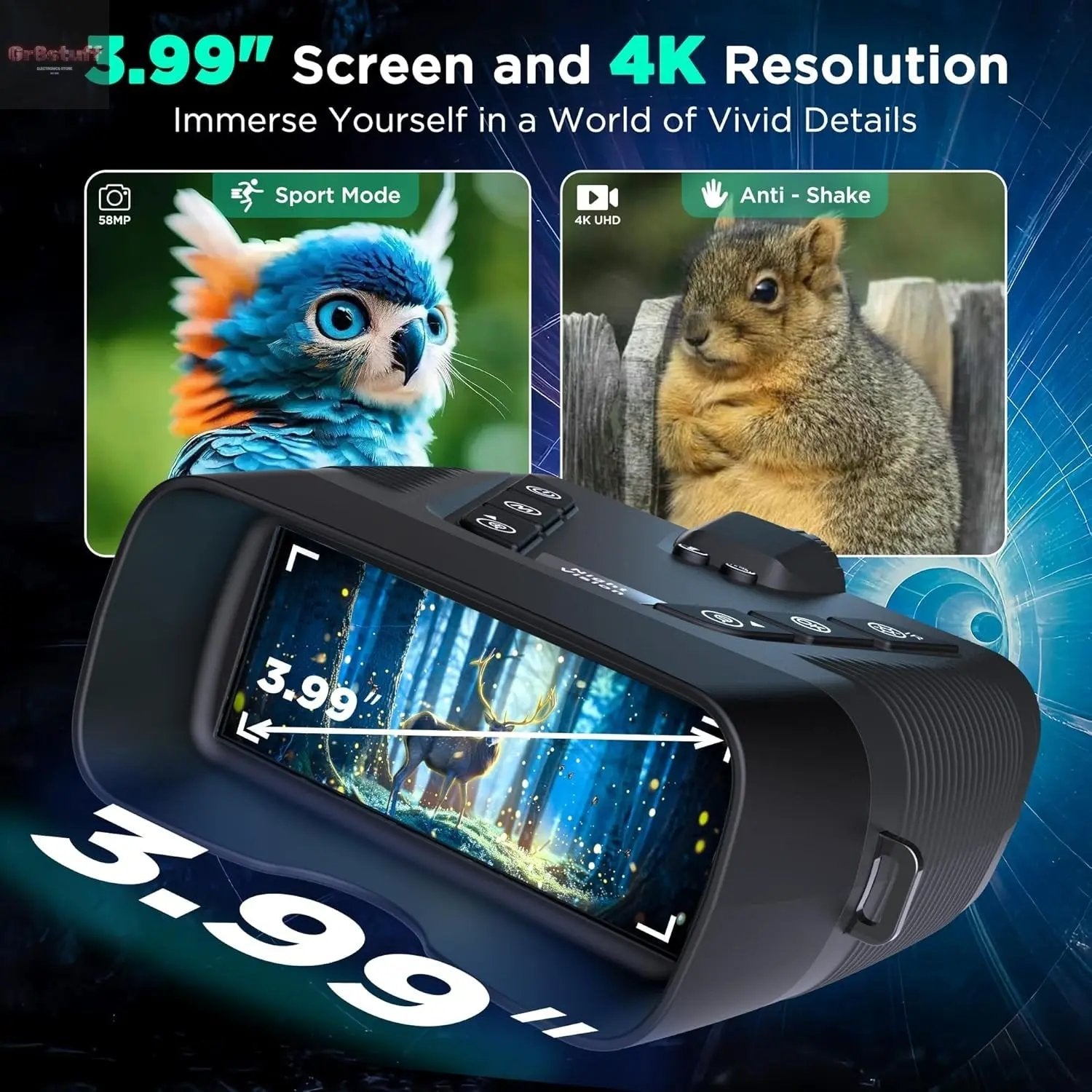 Night Vision Goggles, 58MP Full-Color 4K Night Vision Binoculars with 10000Mah Fast Charging Battery, 64GB Card, 3.99" Screen and 1968FT Viewing Range for Camping Hunting & Security(Black).