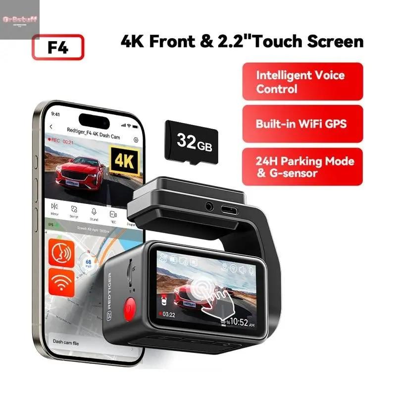 Redtiger F4 4K Voice Control Dash Cam Wifi&App Control GPS Super Night Vision Loop Recording Dashcam Car Camera Dashcam.