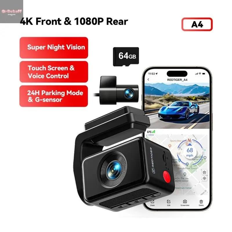 Redtiger F4 4K Voice Control Dash Cam Wifi&App Control GPS Super Night Vision Loop Recording Dashcam Car Camera Dashcam.