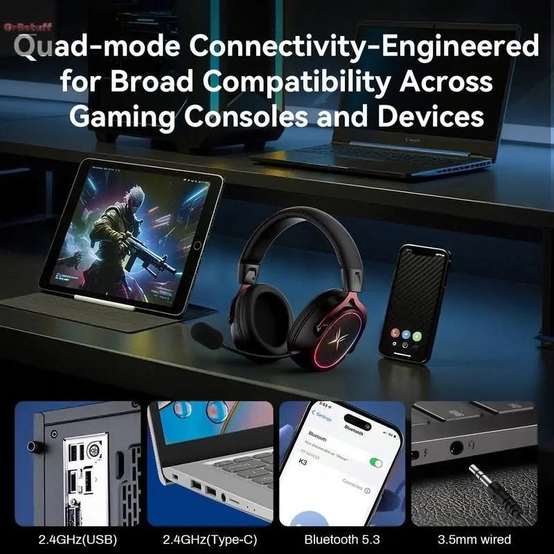 TAGRY K3 Gaming Headset - 7.1 Surround Sound - 50Mm Drivers - Memory Foam Cushion - Bluetooth 5.3-USB-A/C Dual Interface 2.4G - Wired 3.5Mm Audio Jack - for PC, Mac, PS4, Ps5,Switch, Xbox, Smart Phone, Laptop, Smart Watch, Tablet.