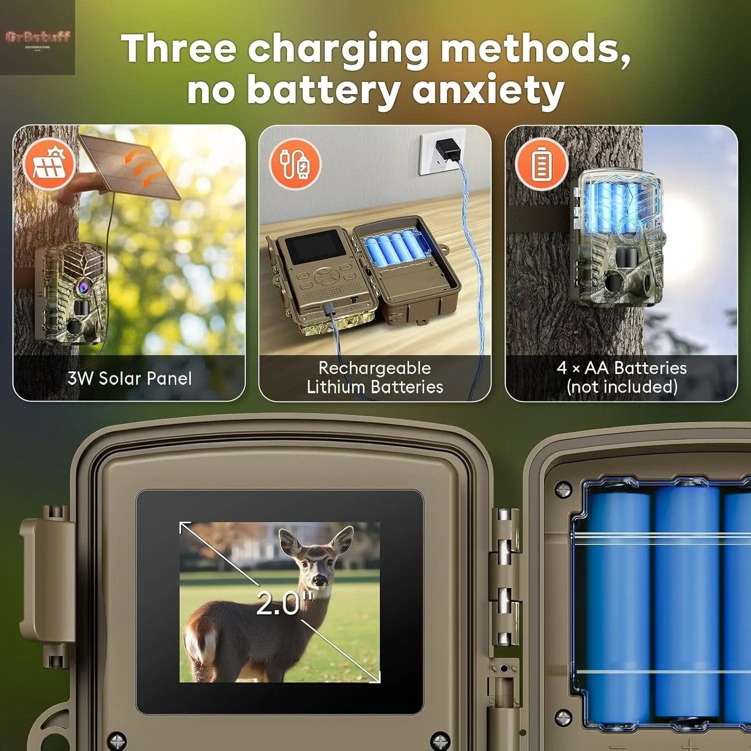 Trail Camera Wifi - Solar Powered 4K 64MP Game Cameras with Night Vision Motion Activated Waterproof with 32GB Micro SD Card, IP66 120° Detection Angle 0.2S Trigger 940Nm No Glow LED Wildlife.