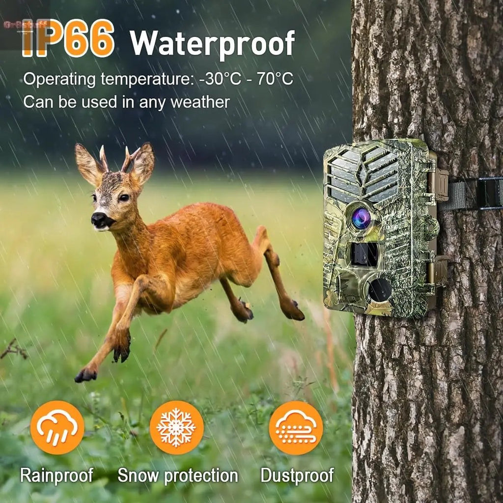 Trail Camera Wifi - Solar Powered 4K 64MP Game Cameras with Night Vision Motion Activated Waterproof with 32GB Micro SD Card, IP66 120° Detection Angle 0.2S Trigger 940Nm No Glow LED Wildlife.