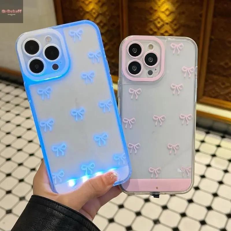 Vibrant LED Bowknot Phone Case, Compatible with Iphone 11/12/13/14/15/16/17 Pro/Pro Max/Plus, Stylish Protective Cover, Unique Design for Daily Use, Protective Casing.