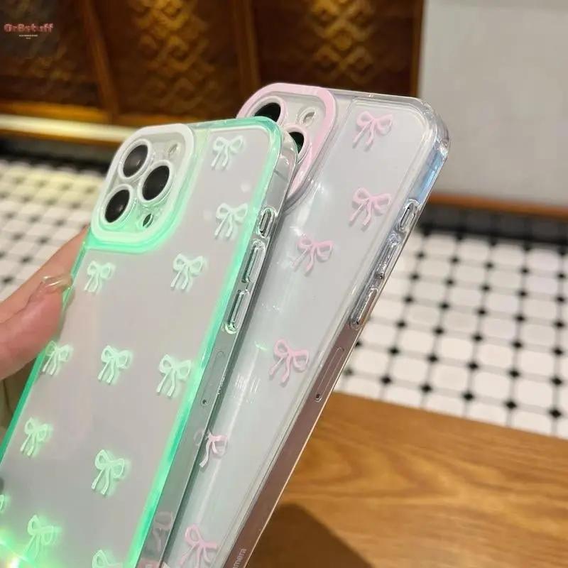 Vibrant LED Bowknot Phone Case, Compatible with Iphone 11/12/13/14/15/16/17 Pro/Pro Max/Plus, Stylish Protective Cover, Unique Design for Daily Use, Protective Casing.