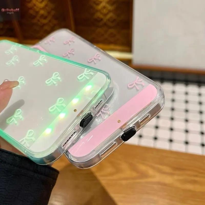 Vibrant LED Bowknot Phone Case, Compatible with Iphone 11/12/13/14/15/16/17 Pro/Pro Max/Plus, Stylish Protective Cover, Unique Design for Daily Use, Protective Casing.