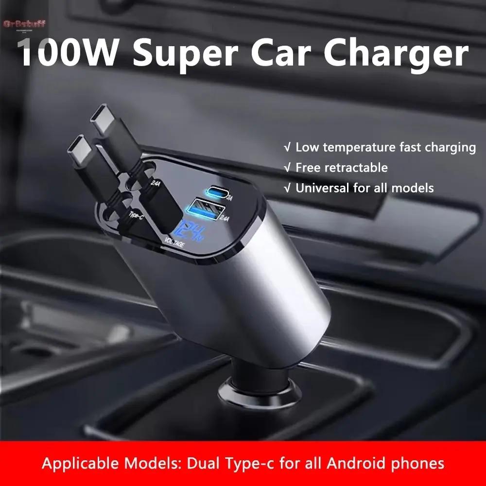 VoltRush™ 4-in-1 Retractable Car Charger – Fast Power, Zero Clutter.