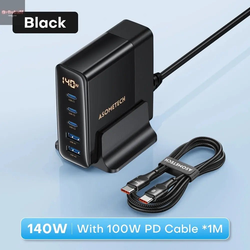 ASOMETECH 140W GaN USB Type C Fast Charger Multiple Ports QC4.0 PD Quick Charger For Macbook Laptop Tablet iPhone 14 Samsung S23 - Gr8stuff