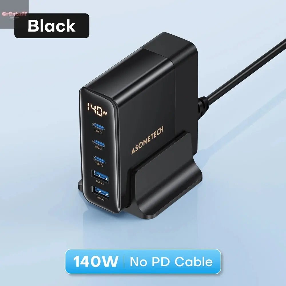 ASOMETECH 140W GaN USB Type C Fast Charger Multiple Ports QC4.0 PD Quick Charger For Macbook Laptop Tablet iPhone 14 Samsung S23 - Gr8stuff