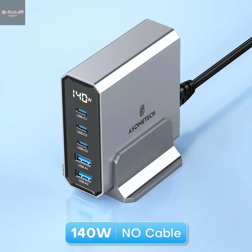 ASOMETECH 140W GaN USB Type C Fast Charger Multiple Ports QC4.0 PD Quick Charger For Macbook Laptop Tablet iPhone 14 Samsung S23 - Gr8stuff