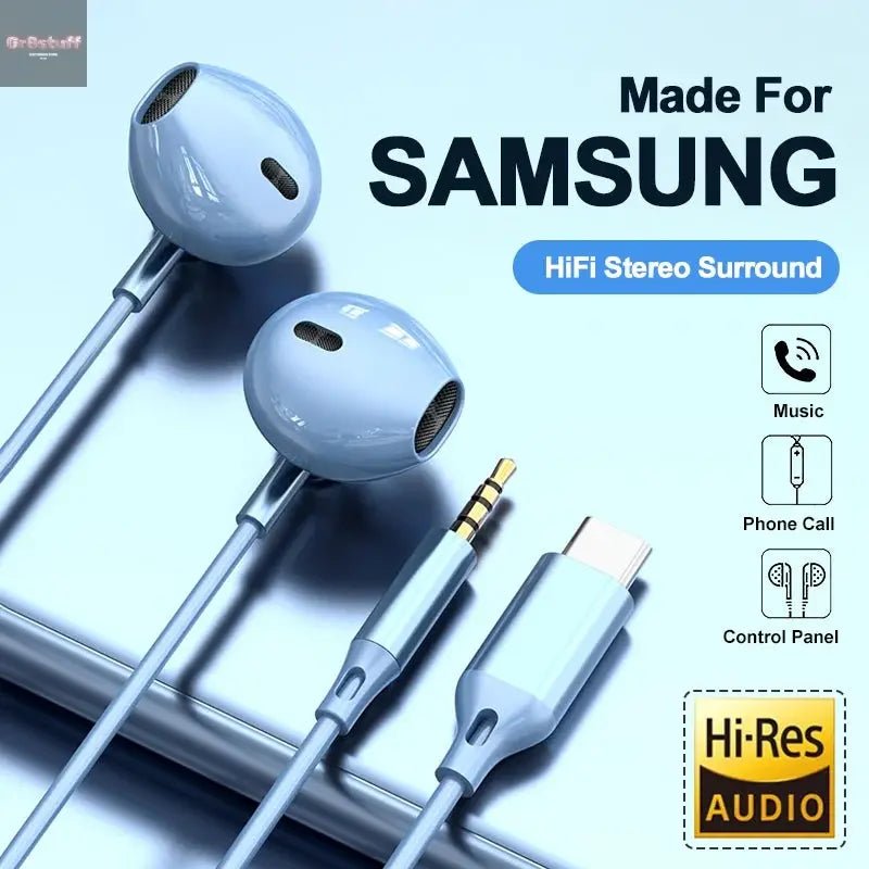 For Samsung Headphones HiFi Surround Sound In - ear USB Type C 3.5mm With wire control Wired Earplugs For Galaxy S24 S23 S22 Ultra - Gr8stuff