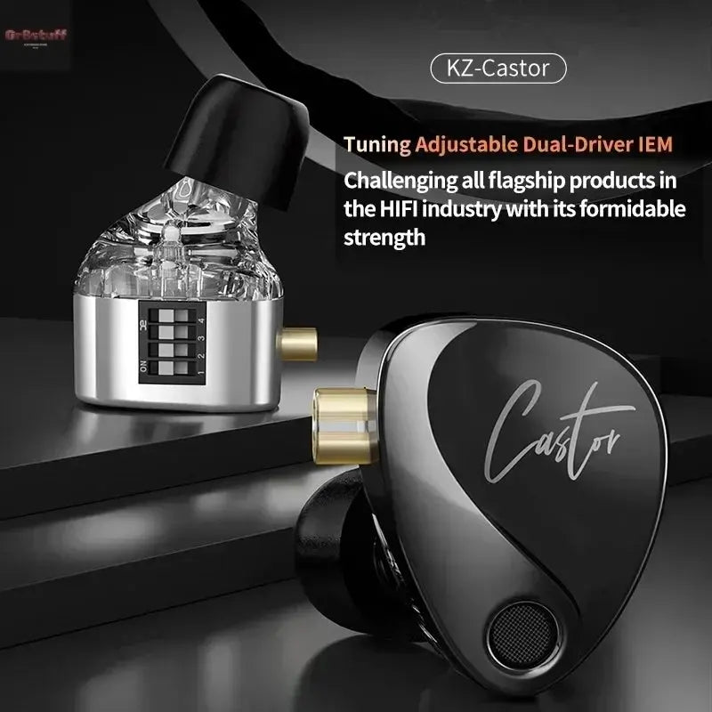 KZ Castor Wired Earbuds Improved Bass HiFi Earphone 2 Dynamic High - end Tunable Balanced Armature In - ear Headphone w/ Accessories - Gr8stuff