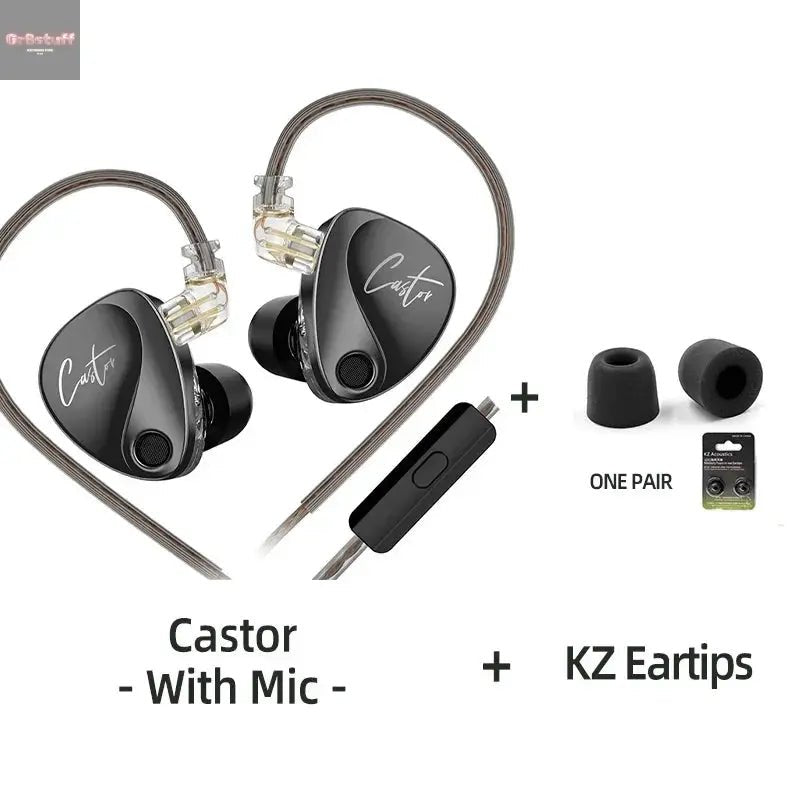KZ Castor Wired Earbuds Improved Bass HiFi Earphone 2 Dynamic High - end Tunable Balanced Armature In - ear Headphone w/ Accessories - Gr8stuff