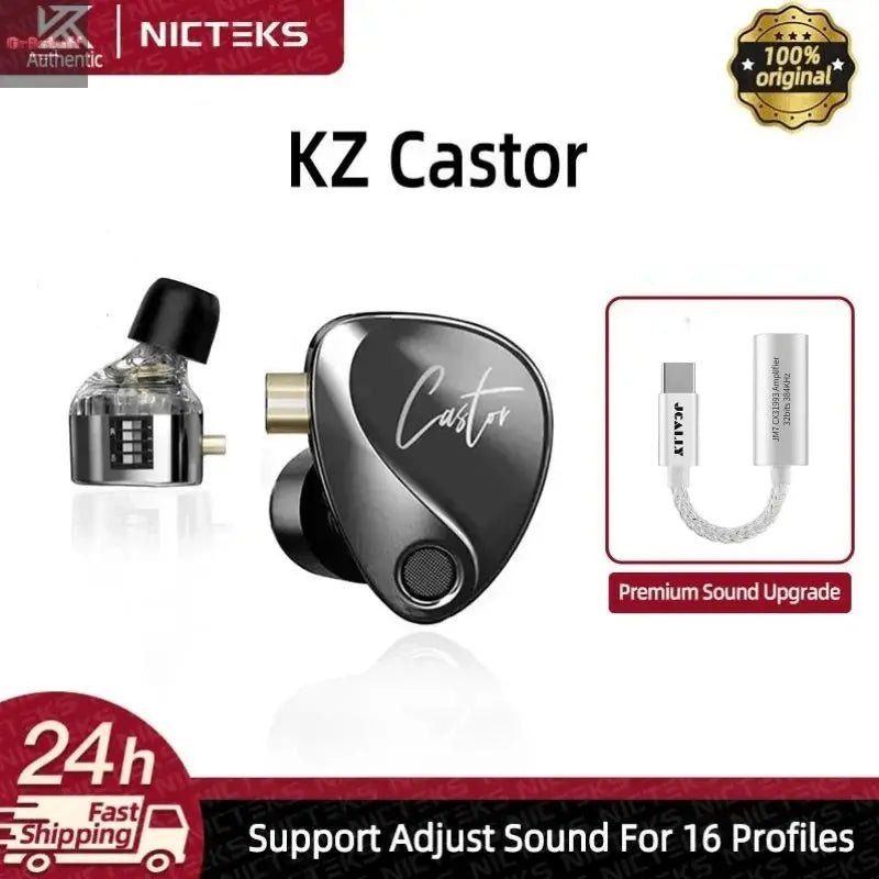 KZ Castor Wired Earbuds Improved Bass HiFi Earphone 2 Dynamic High - end Tunable Balanced Armature In - ear Headphone w/ Accessories - Gr8stuff