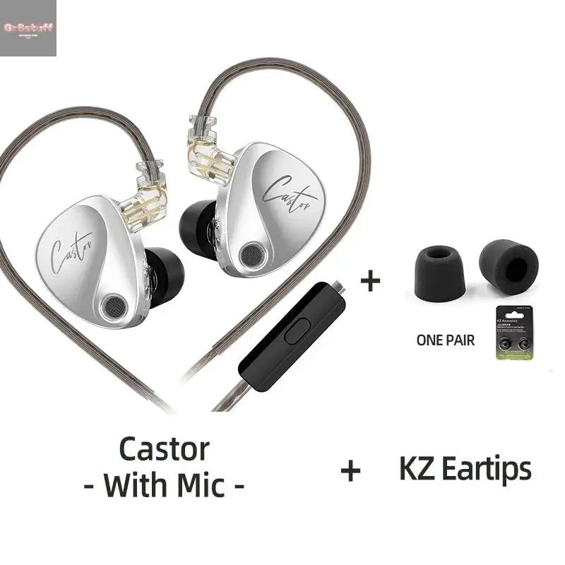 KZ Castor Wired Earbuds Improved Bass HiFi Earphone 2 Dynamic High - end Tunable Balanced Armature In - ear Headphone w/ Accessories - Gr8stuff