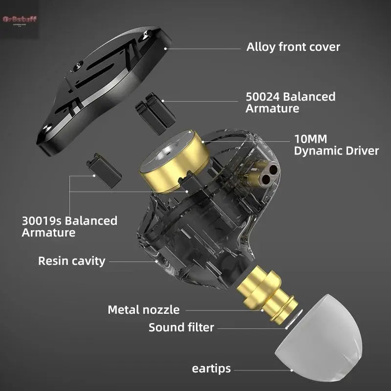 KZ ZS10 Pro X in Ear Earphone 4BA+1DD Hybrid Driver HiFi Earphones Sport Noise Cancelling Earbuds with 2 Pin Detachable Cable - Gr8stuff