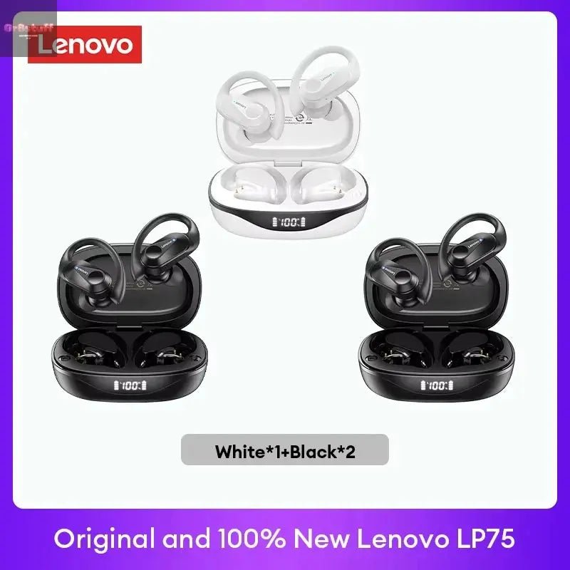 Original Lenovo LP75 TWS Bluetooth V5.3 Headphones Wireless LED Digital Display Earphones Noise Reduction Waterproof Headset New - Gr8stuff