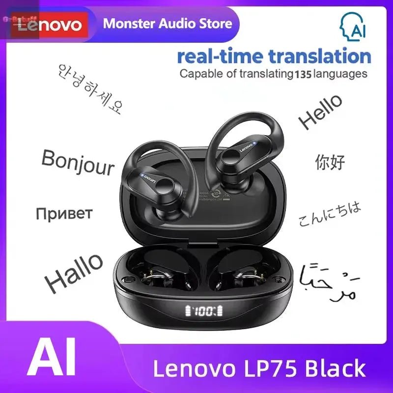 Original Lenovo LP75 TWS Bluetooth V5.3 Headphones Wireless LED Digital Display Earphones Noise Reduction Waterproof Headset New - Gr8stuff