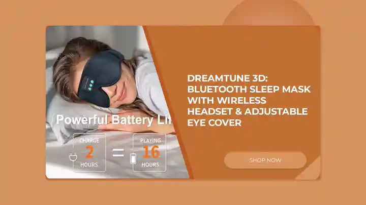 DreamTune 3D: Bluetooth Sleep Mask with Wireless Headset & Adjustable Eye Cover.
