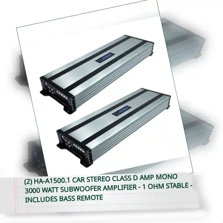(2)  HA-A1500.1 Car Stereo Class D Amp Mono 3000 Watt Subwoofer Amplifier - 1 Ohm Stable - Includes Bass Remote.